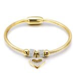 fashionable and simple hollowed-out diamond-encrusted heart-shaped snake chain bracelet - 图片 4