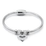 fashionable and simple hollowed-out diamond-encrusted heart-shaped snake chain bracelet - 图片 3
