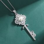 Full diamond key pearl necklace 7.5mm - 图片 4