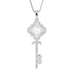 Full diamond key pearl necklace 7.5mm - 图片 2