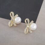 Pearl bow-shaped earrings - 图片 2