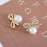Pearl bow-shaped earrings - 图片 3
