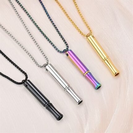 New Design Stainless Steel Gold Whistle Meditation Breath Necklace